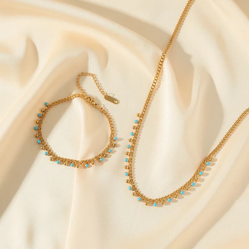 Set Collana e Bracciale con Perline Blu