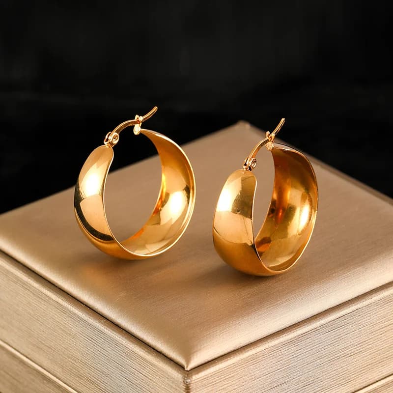Orecchini a Cerchio Chunky Geometrici, Texture PVD Oro