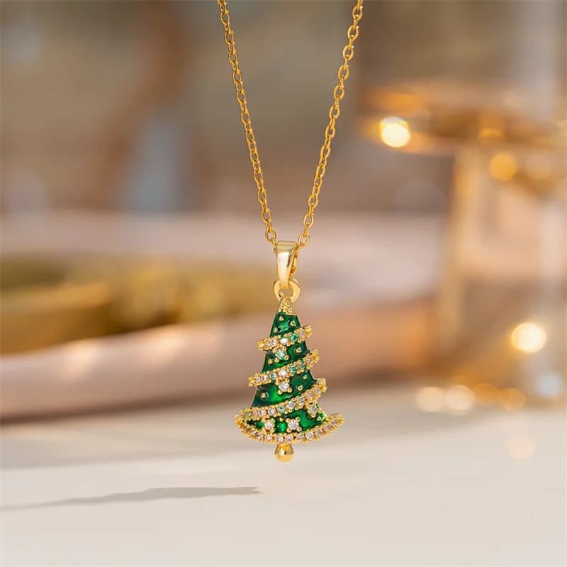 Collana con Pendente Albero di Natale Brillante e Zirconi