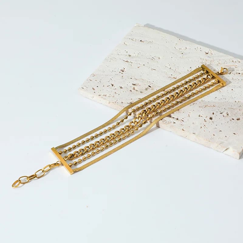 Bracciale catena multistrato in acciaio inox color oro
