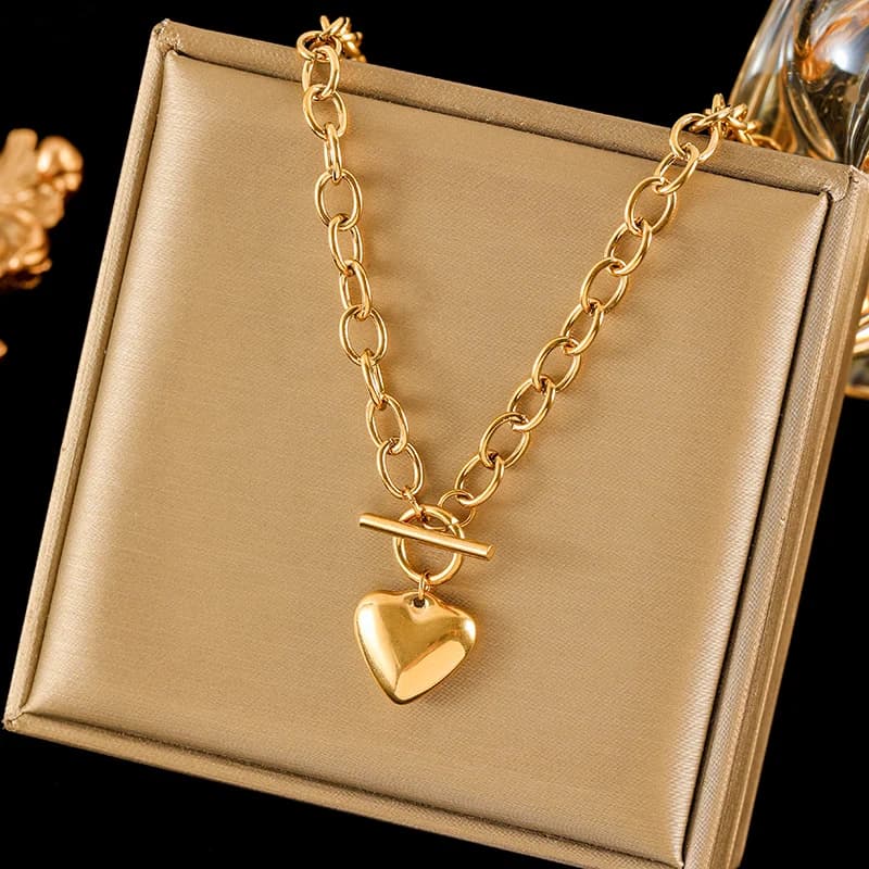 Set Collana con Ciondolo Cuore e Bracciale Placcato Oro