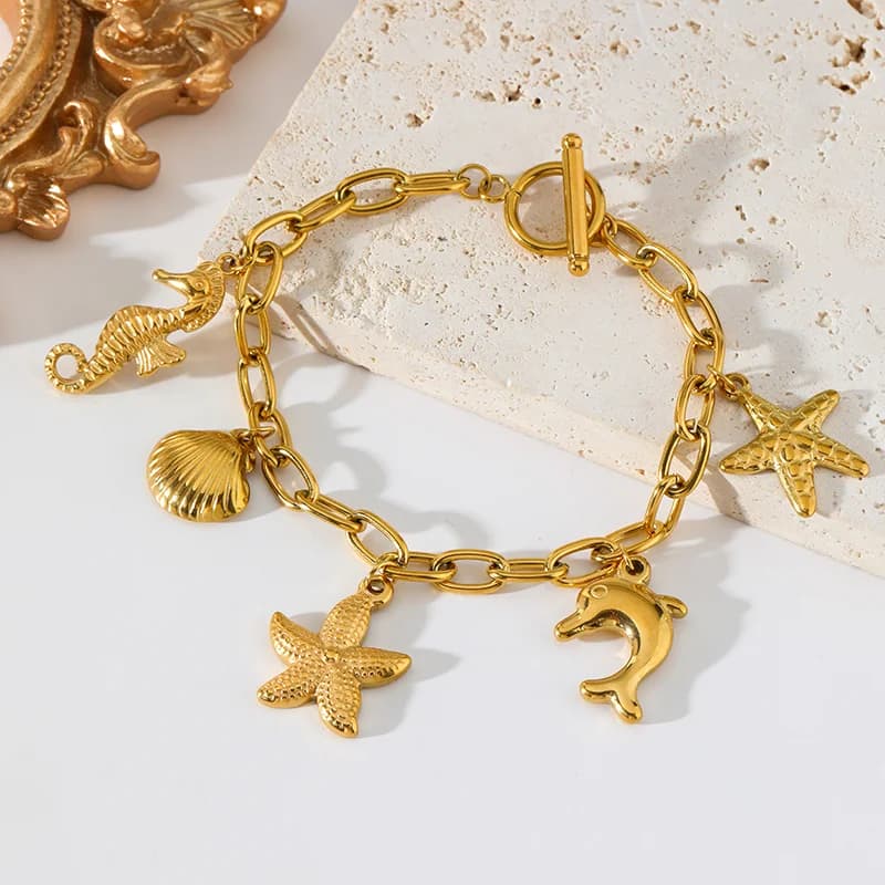 Bracciale Stella Marina Conchiglia Cavalluccio Marino in Acciaio Inossidabile