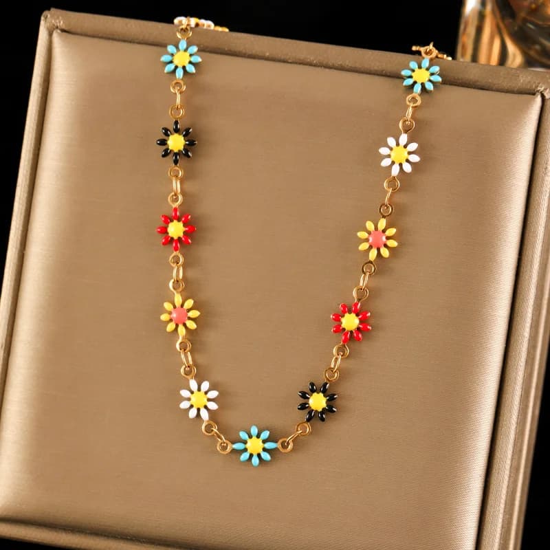 Set Collana e Bracciale con Fiori di Margherita Colorati