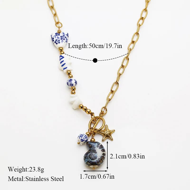 Collana con ciondolo Conchiglia Pesce Celadon