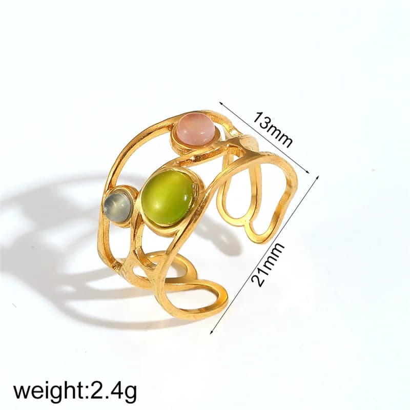 Anello Aperto Regolabile con Foglia Smaltata