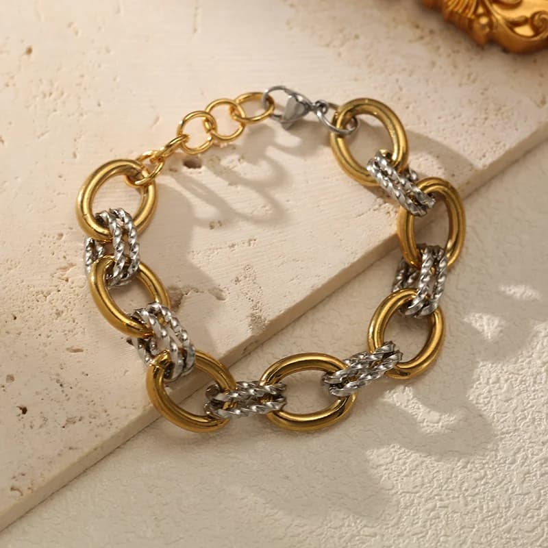 Bangle in acciaio inox 316L con catena spessa bicolore