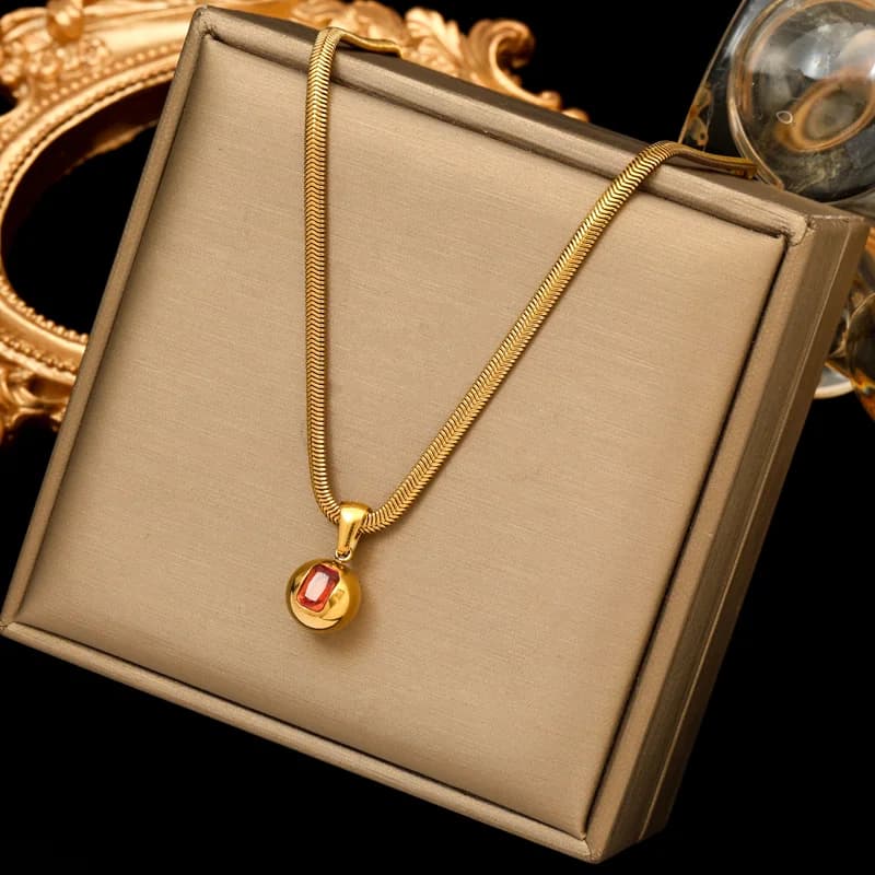 Collana con perline piene, acciaio inossidabile color oro