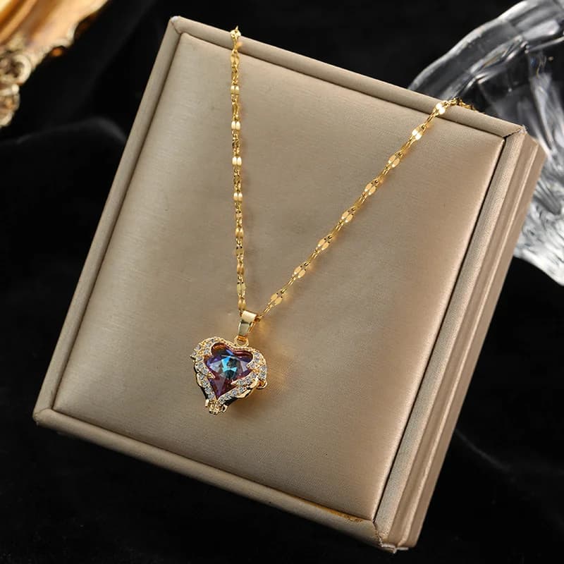 Collana con Pendente Cuore Farfalla Zirconia