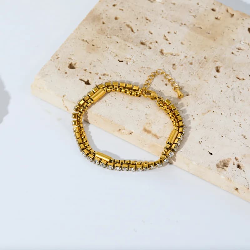 Bracciale a doppio strato in acciaio inox 316L con zirconi