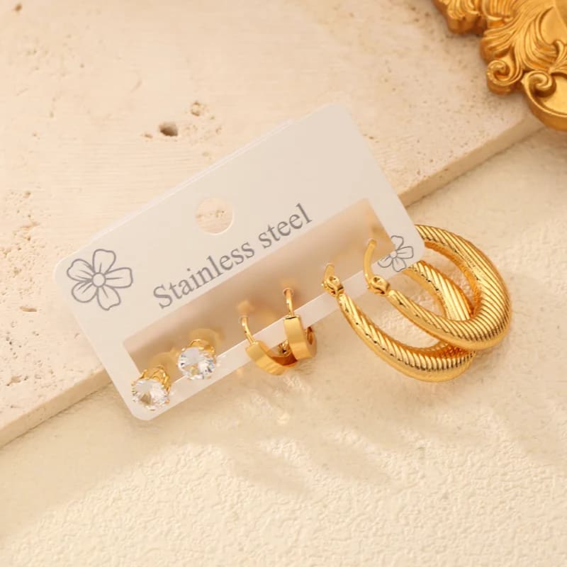 Set di Orecchini a Cerchio Tondi Color Oro (3 Coppie)