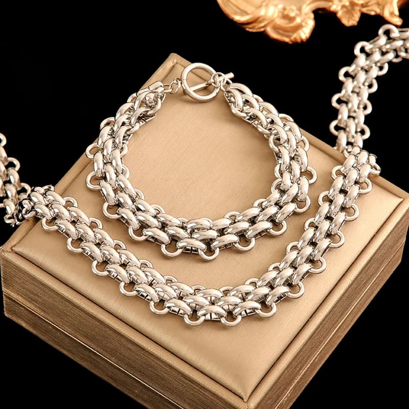 Set collana e bracciale Cuban Chain, argento