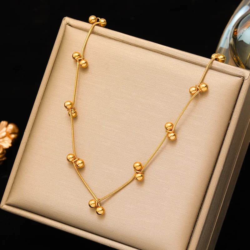 Collana con perline piene, acciaio inossidabile color oro
