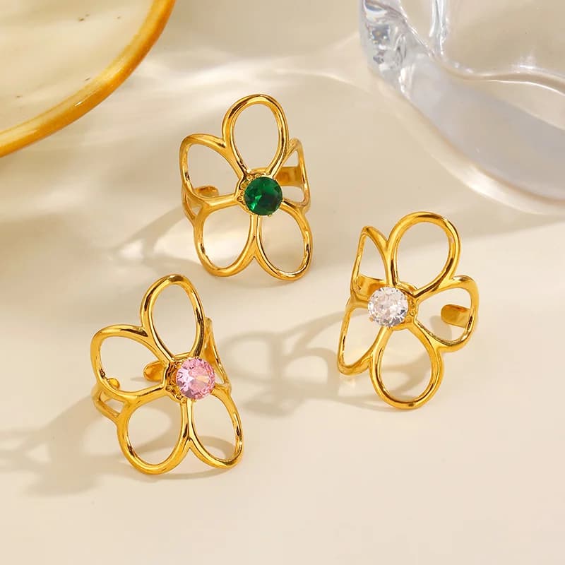 Anello Regolabile Fiore in Zirconia Cubica