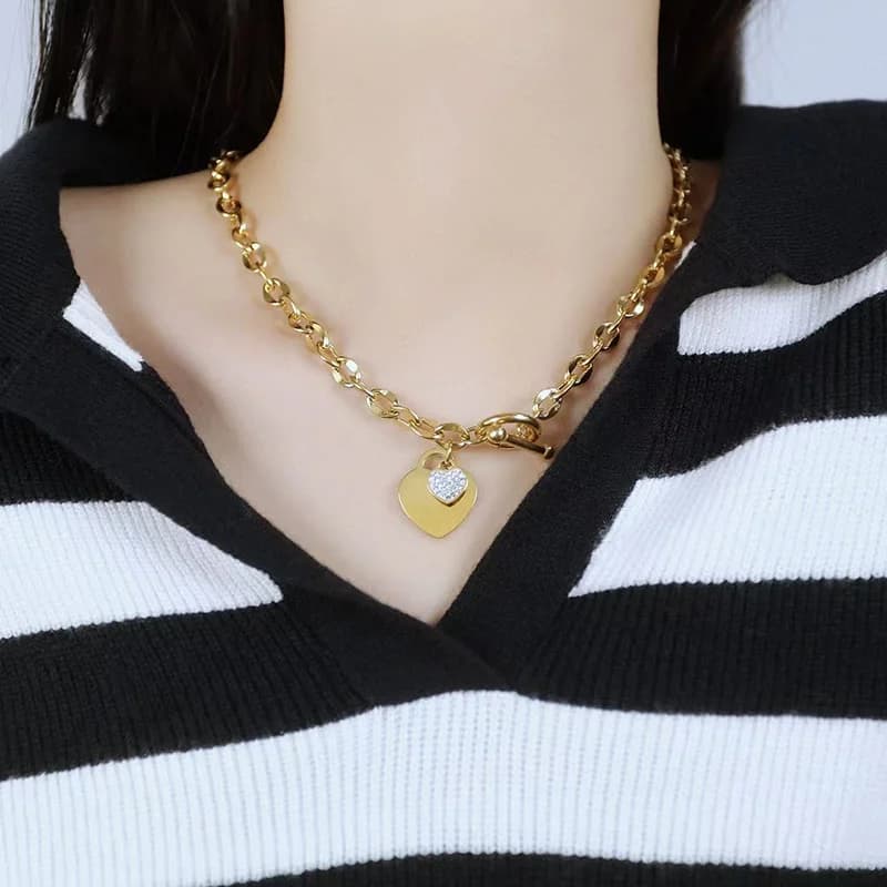 Collana con Ciondolo Cuore Color Oro o Argento