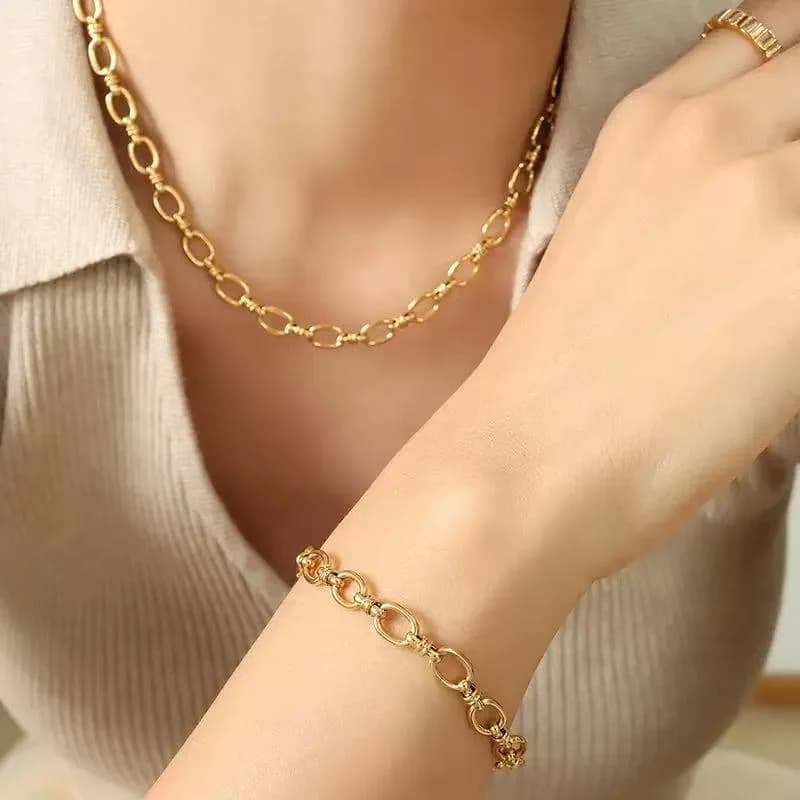 Set Bracciale e Collana a Catena in Metallo Fatto a Mano