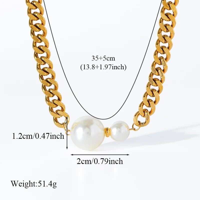 Collana catena spessa esagerata con perla, Acciaio Inossidabile