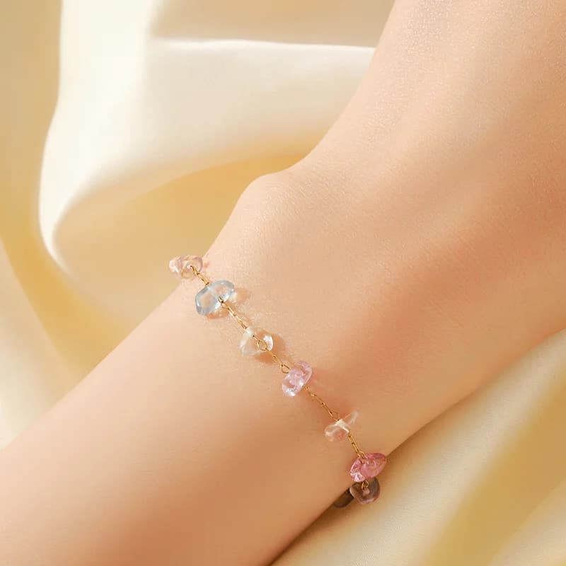 Bracciale Charm in Acciaio Inossidabile con Pietre Colorate