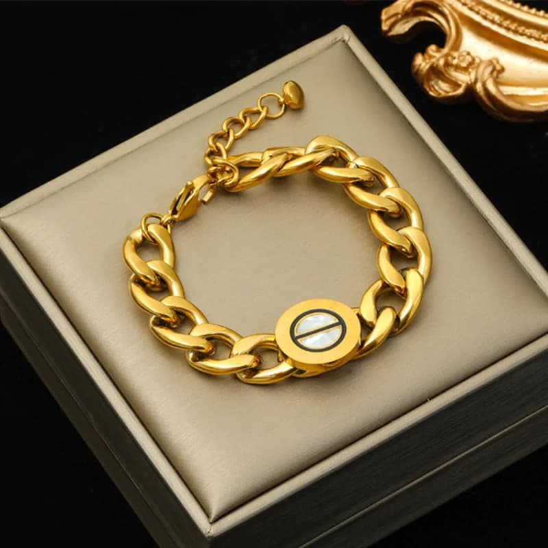 Bracciale Rigido a Catena Spessa Multistrato, Acciaio Inossidabile Dorato