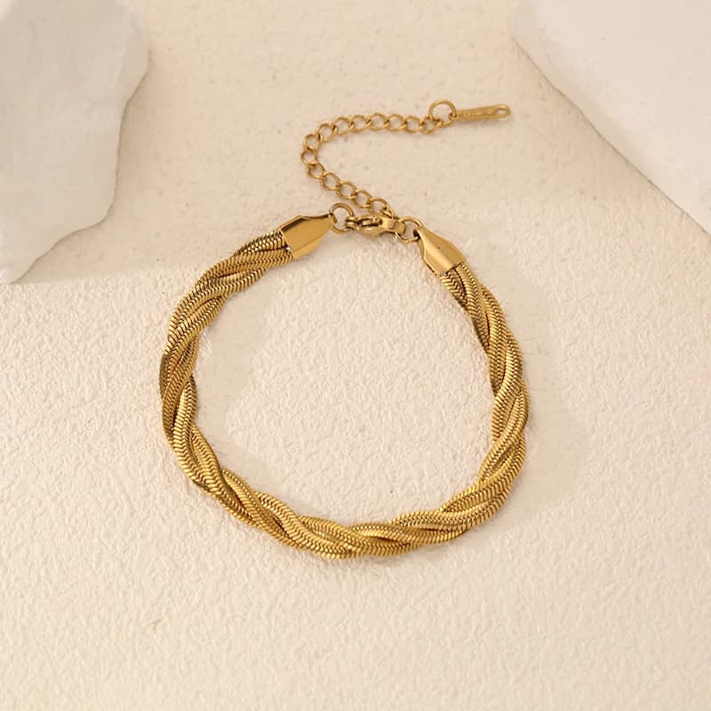 Bracciale rigido in acciaio inox a tre strati con catena incrociata