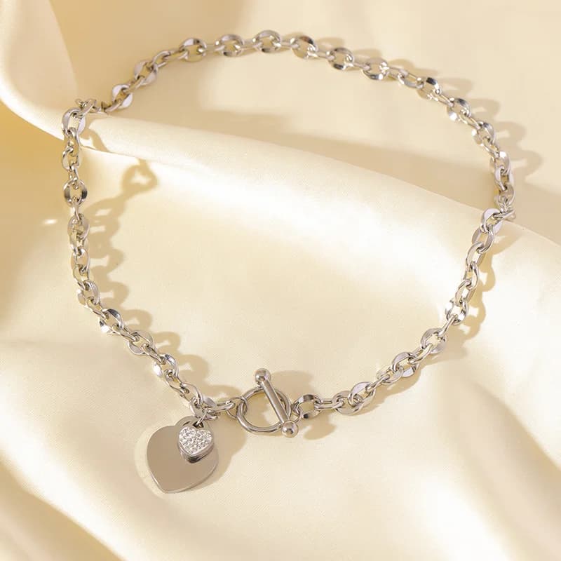 Set collana e bracciale doppio cuore, argento