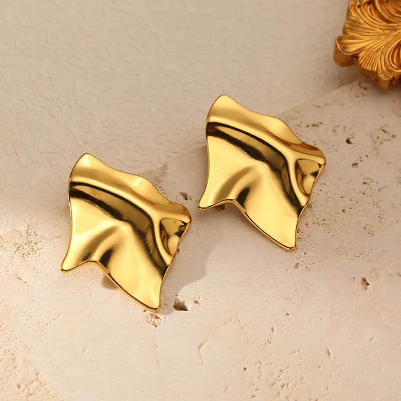 Orecchini a Perno Geometrici Irregolari in Acciaio Inox Color Oro