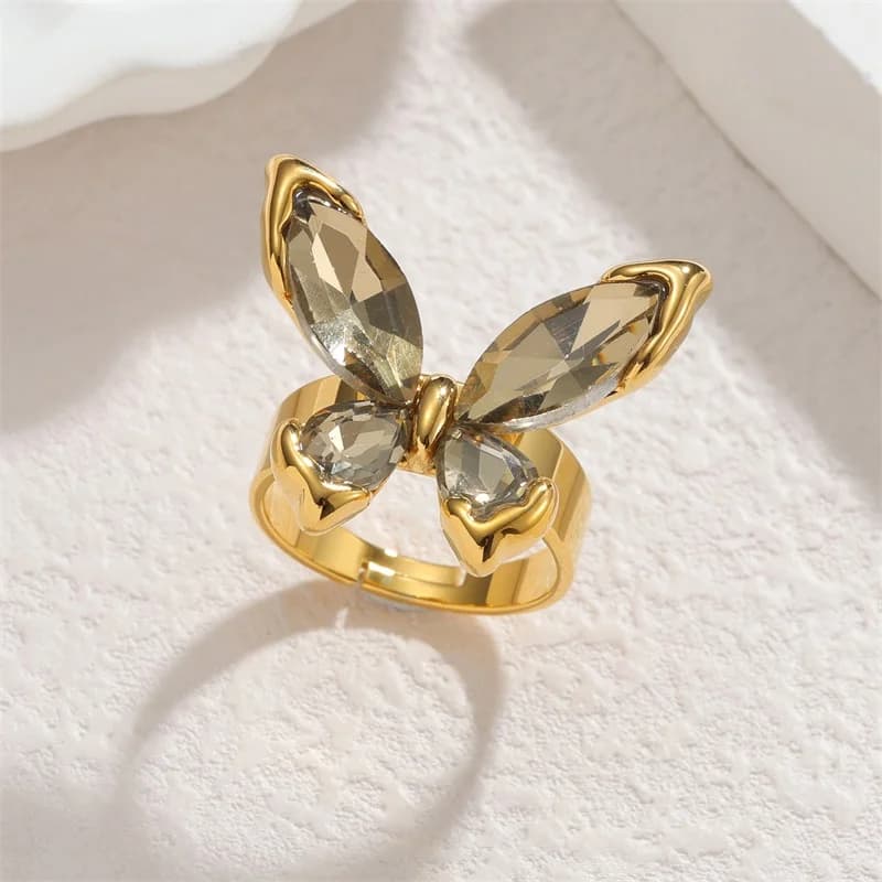 Anello Regolabile Farfalla Zirconia Placcato Oro 18K