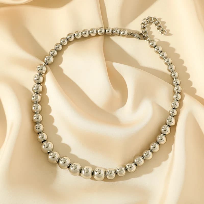 Collana in Acciaio Inossidabile con Perle Piene