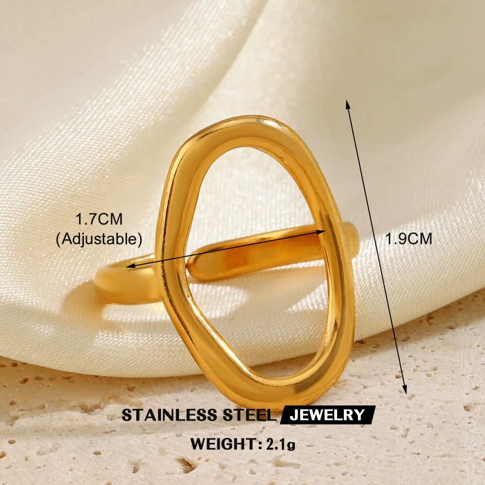 Anello regolabile Foglia di Ginkgo con Zirconia, Acciaio Inox