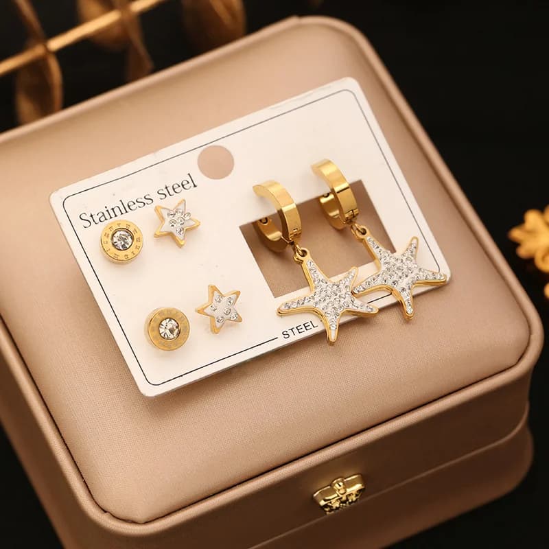 Set di Orecchini a Cerchio con Numeri Romani Neri (3 Paia)