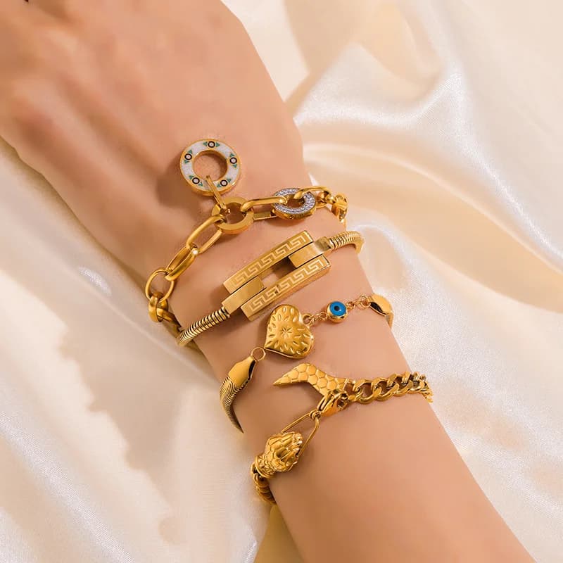 Bracciale Catena Geometrica Spessa, Acciaio Inox Oro