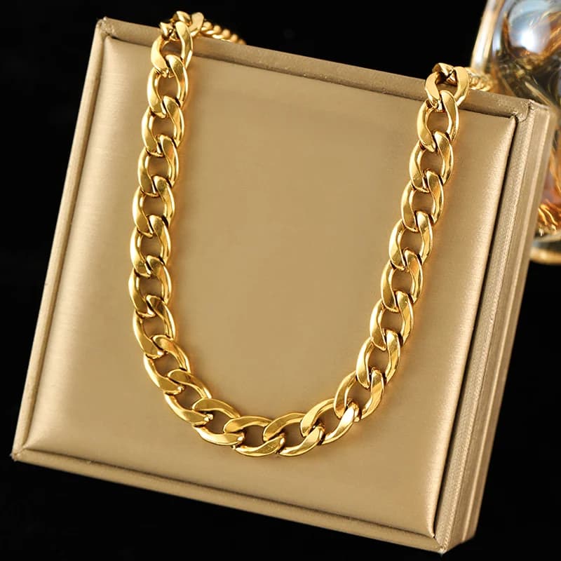 Collana a catena spessa in acciaio inox, colore oro