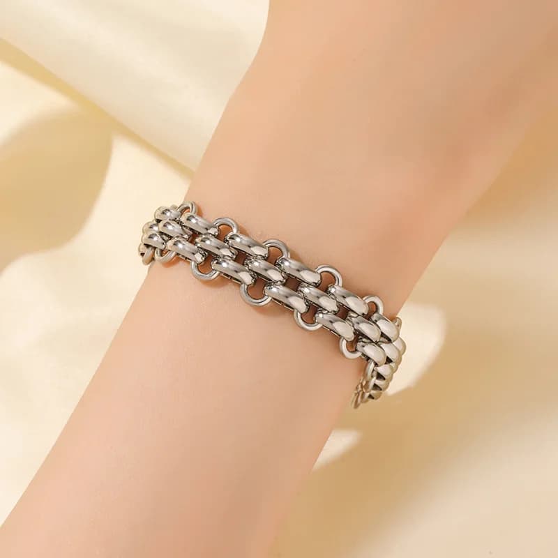 Bangle con catena spessa in acciaio inox 316L color argento
