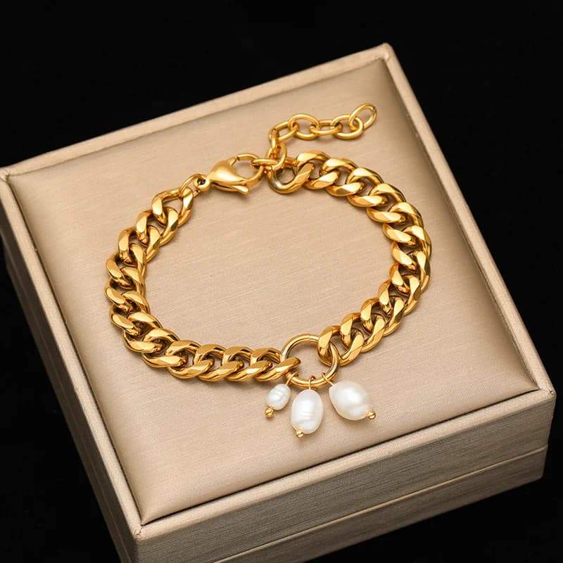 Bracciale largo multistrato in acciaio inox dorato