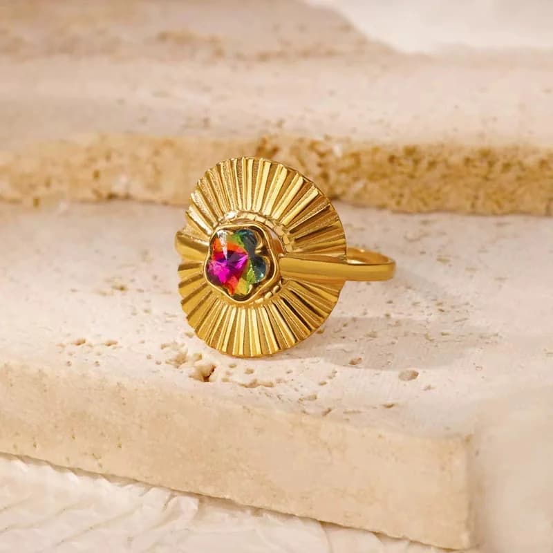 Anello aperto regolabile, acciaio inossidabile placcato oro 18K