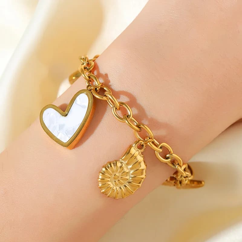 Bracciale con charm Cuore e Sole, Oro, Placcatura PVD