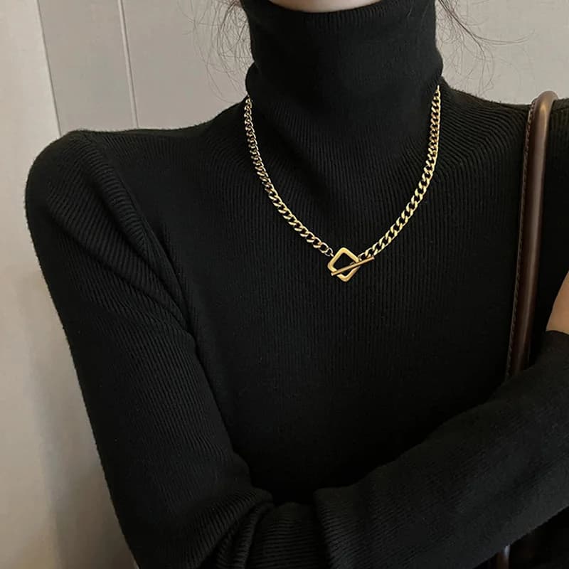 Collana Catena Spessa con Pendente Pietra Geometrica