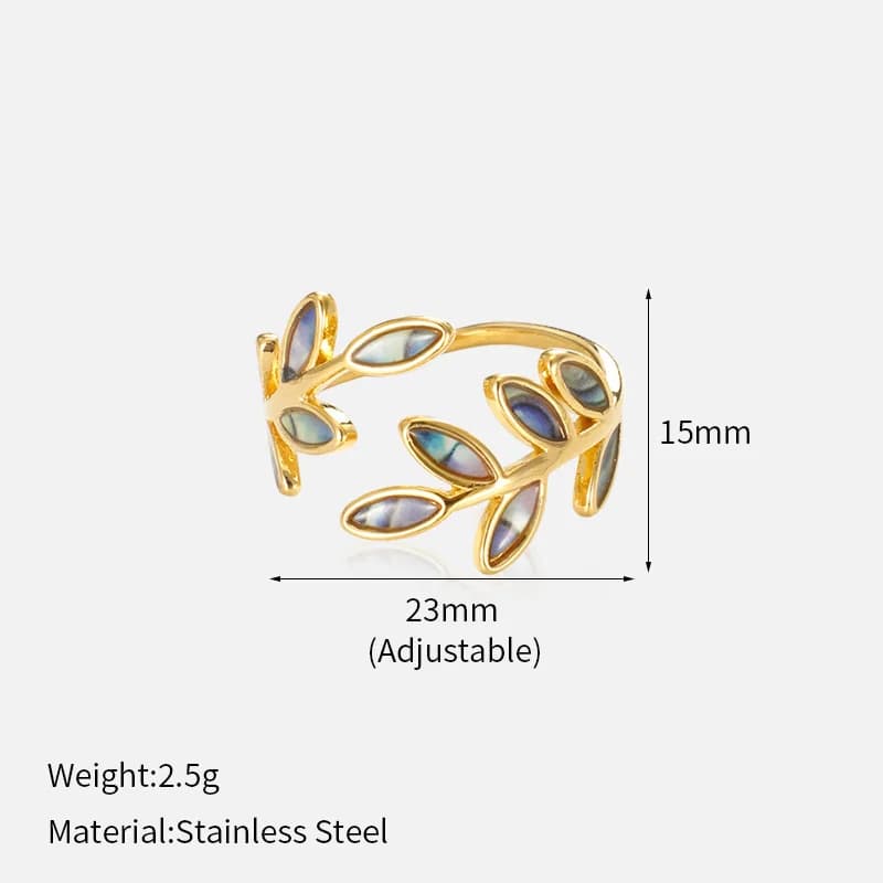 Anello Aperto Regolabile con Foglia Smaltata