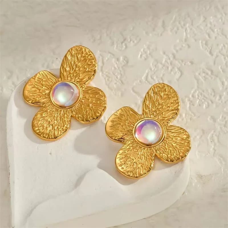Orecchini pendenti con pietra blu, placcati oro