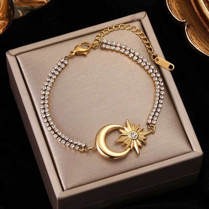 Bracciale in Acciaio Inossidabile con Ciondolo Stella a Sei Punte e Luna in Zircone