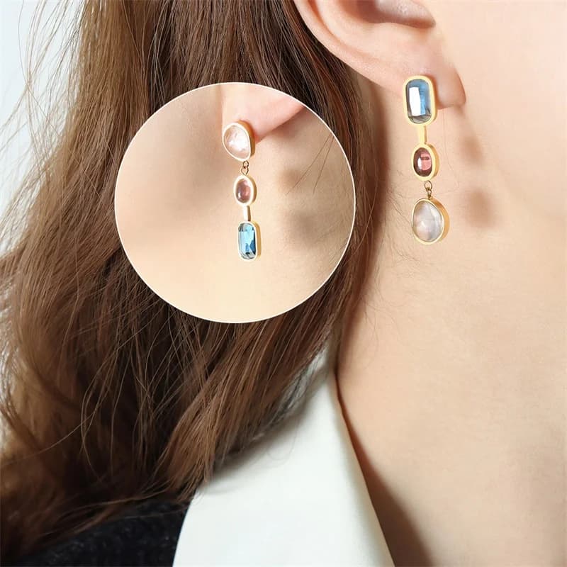 Orecchini Stud Ciliegia con Zirconi, Acciaio Inossidabile Impermeabile