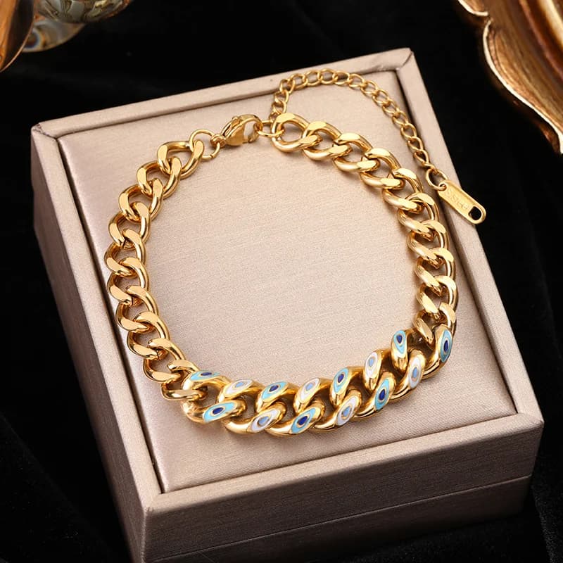 Bracciale catena multistrato in acciaio inox color oro