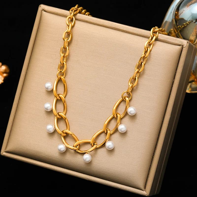 Collana doppia fila con perle irregolari in acciaio inox