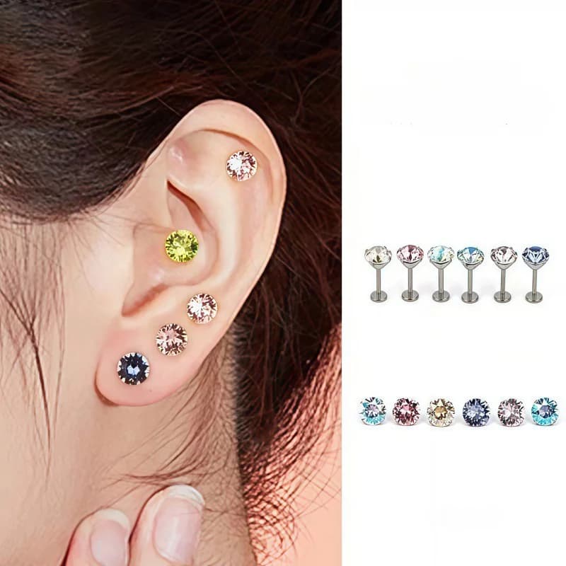 Piercing Helix Spirale in Titanio con Zirconi Cubici, 16G