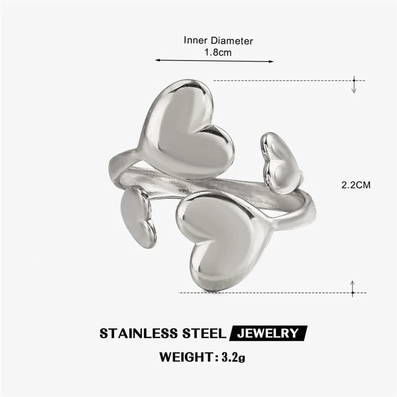 Anello regolabile a cuore in acciaio inox 316L