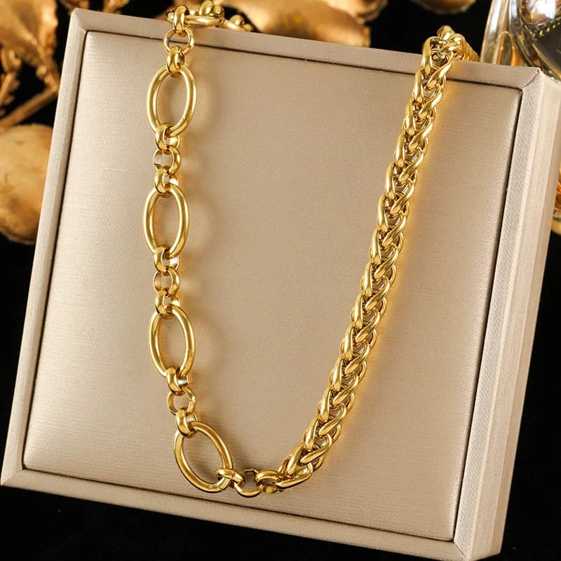 Collana a catena chunky 8mm, placcata oro 18K