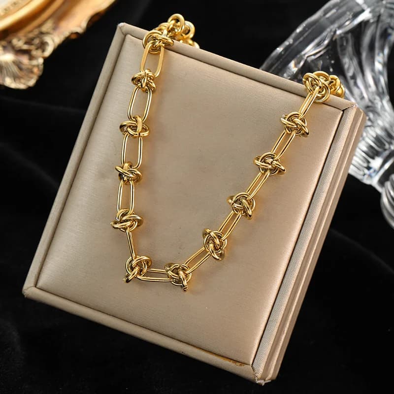 Collana Catena a Perle Spesse, Oro e Argento in Acciaio
