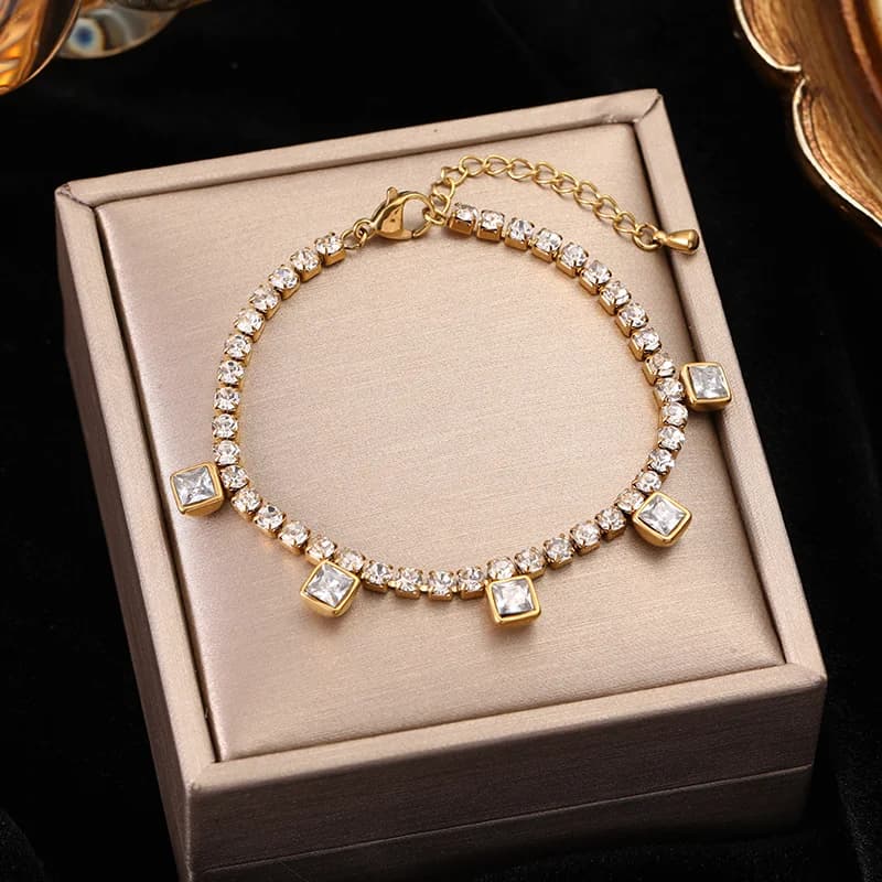 Bracciale a catena scintillante con cristalli di zircone