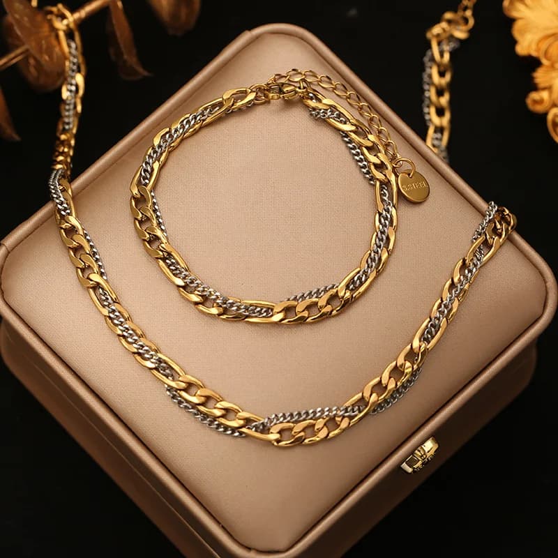 Set Collana e Bracciale Catena Serpentina Dorata