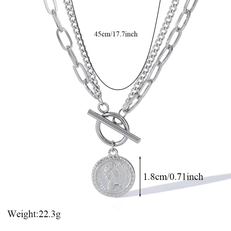 Collana con Ciondolo Medaglione Ritratto, Tono Argento