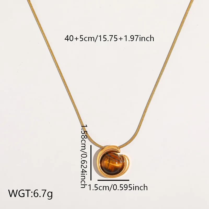 Collana con pendente in acciaio inox e pietra marrone